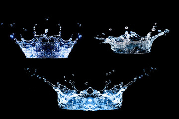 Collection of splashing water on a black background