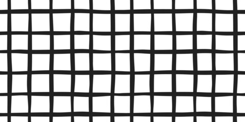 Modern seamless vector doodle pattern. Black and white grid. Hand drawn minimalistic checkered background. Monochrome abstract illustration in cartoon style 