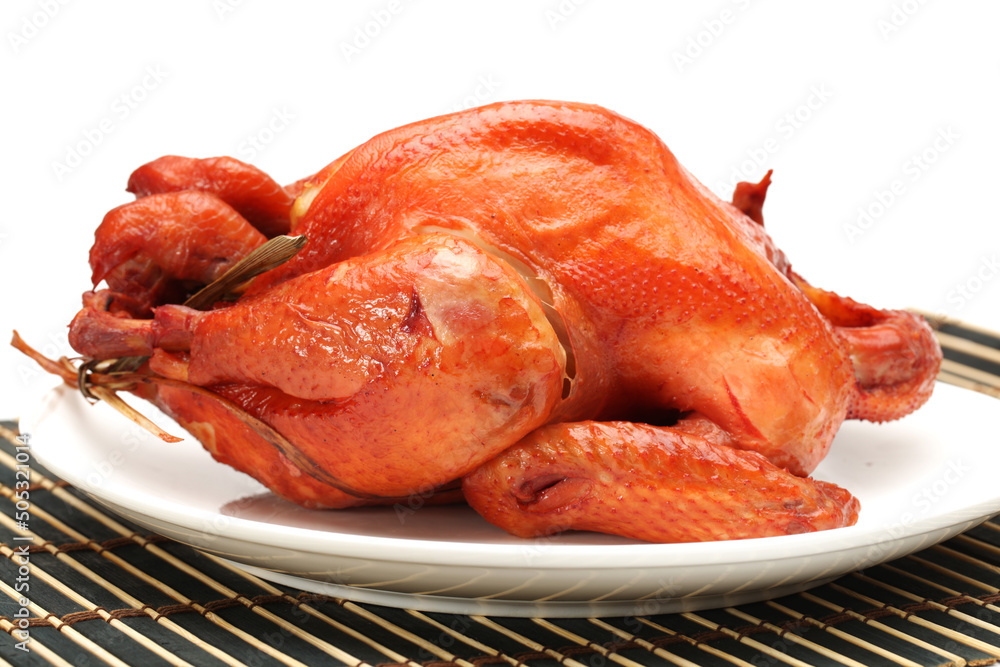 Wall mural Roast Chicken on white background