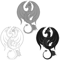 Winged western dragon silhouette vector design - obrazy, fototapety, plakaty