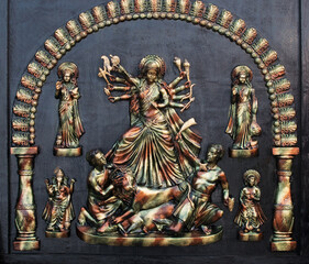KOLKATA, WEST BENGAL , INDIA - NOVEMBER 23RD 2014 : Miniature of Goddess Durga, handicrafts on display during the Handicraft Fair in Kolkata - the biggest handicrafts fair in Asia.