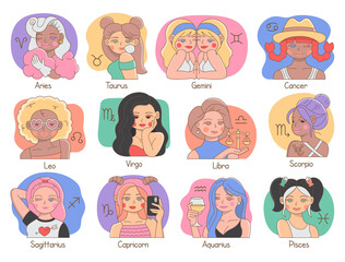 Set of cartoon zodiac signs girls - 505323017