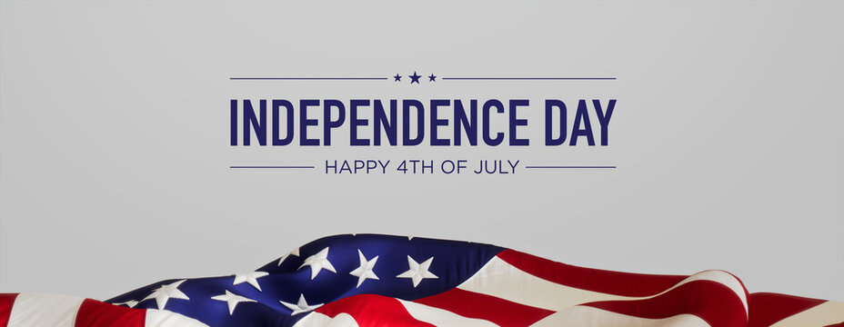 Independence Day Banner. Authentic Holiday Background with American Flag on White.