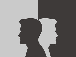 白黒で両極端な性格を表す男性シルエットのイメージイラスト