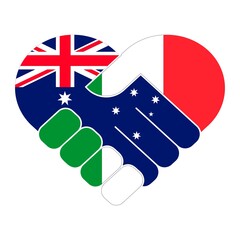 Handshake symbol in the colors of the national flags of Australia and Italy, forming a heart. The concept of peace, friendship.