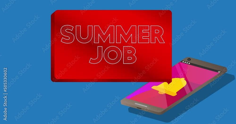 Poster summer job. text on notification bubble from portable information device screen. mobile app message,
