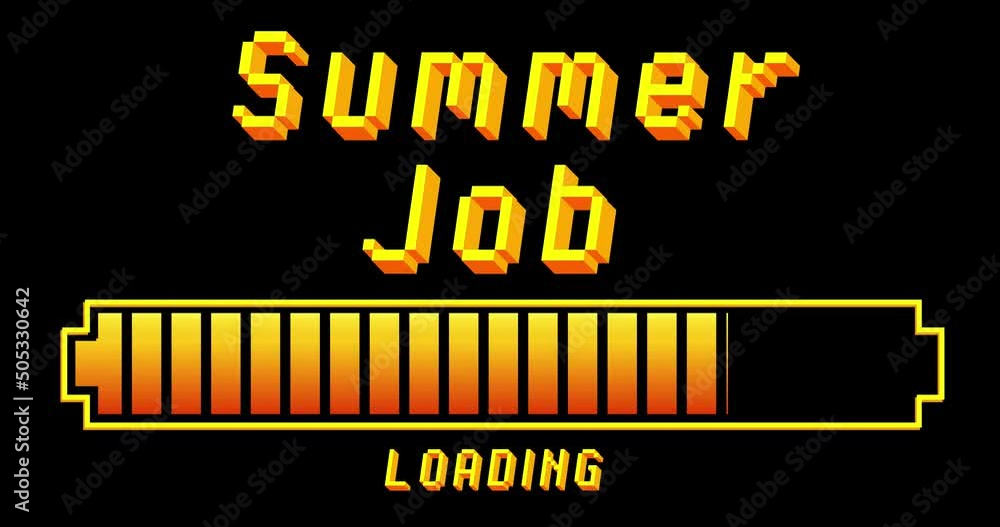 Poster summer job text with loading, downloading, uploading bar indicator. download, upload on computer scr