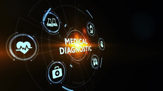 Modern technology in healthcare, medical diagnosis. Medical Diagnostic inscription on virtual screen.