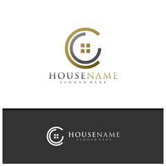 Letter C with House logo design vector, Creative House logo concepts template illustration.