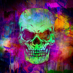 grunge graffiti with skull - obrazy, fototapety, plakaty
