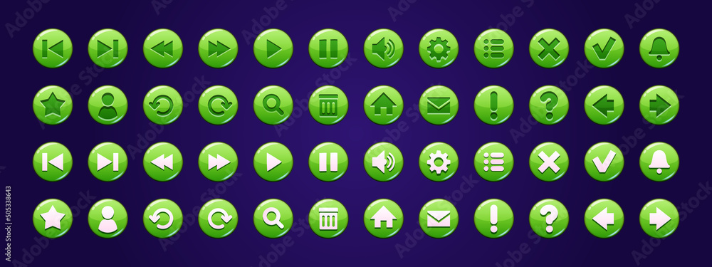 Poster web circle buttons with symbols of home, search, play, mail, arrows, sound, check and cross mark. ve