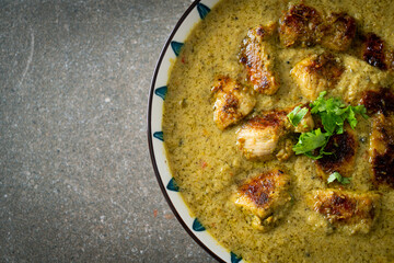 Afghani chicken in green curry or Hariyali tikka chicken hara masala