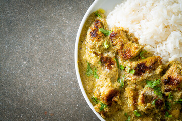 Afghani chicken in green curry or Hariyali tikka chicken hara masala with rice
