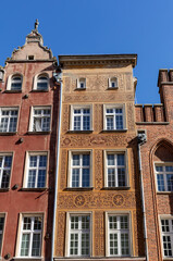 Fototapeta na wymiar The facades of the restored Gdańsk patrician houses at Long Lane at the Main Town (Old Town)