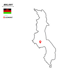 Malawi political map with capital city national flag and borders African country