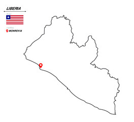 Liberia political map with capital city national flag and borders African country