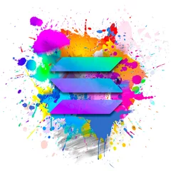Sierkussen 3D rendering cryptocurrency coin on colorful background, cryptocurrency concept 3D illustration © reznik_val