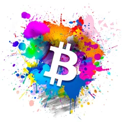 Poster 3D rendering cryptocurrency bitcoin coin on colorful background, cryptocurrency concept 3D illustration © reznik_val