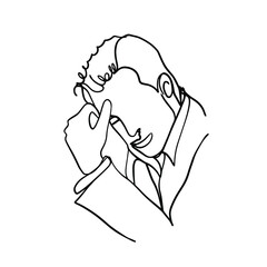 Continuous one line drawing of man hipster portrait. Hairstyle of a beard mustache bangs. Fashionable men's style.