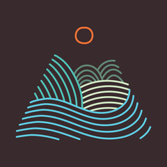 Summer nature mono line graphic illustration vector art t-shirt design