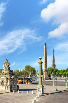 Paris, France - April 18, 2013: The place de la Concorde was designed in 1755 and now is the largest public square in Paris. In the center of place is placed giant Egyptian obelisk.