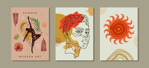 Vector modern set of abstract A4 hand-painted summer art compositions for print, fabric, banner, poster, poster