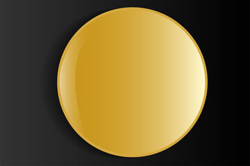 round convex glossy object. button, gold-colored magnet. on a gray background.