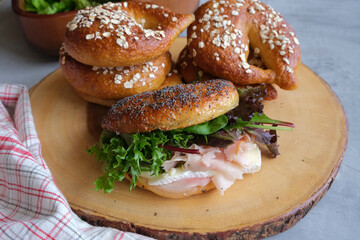 Delicious and healthy homemade pastry. Cured Ham Bagel Burger. Choice of cold cuts and salad...