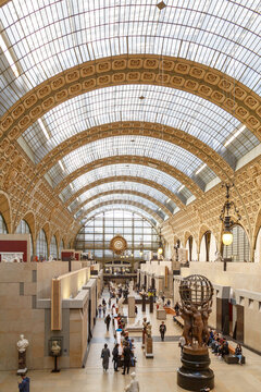 Paris, France - March 28, 2017: Interior view of Museum Orsay in Paris. Musee d'Orsay houses the largest collection of impressionist and post-Impressionist masterpieces in the world