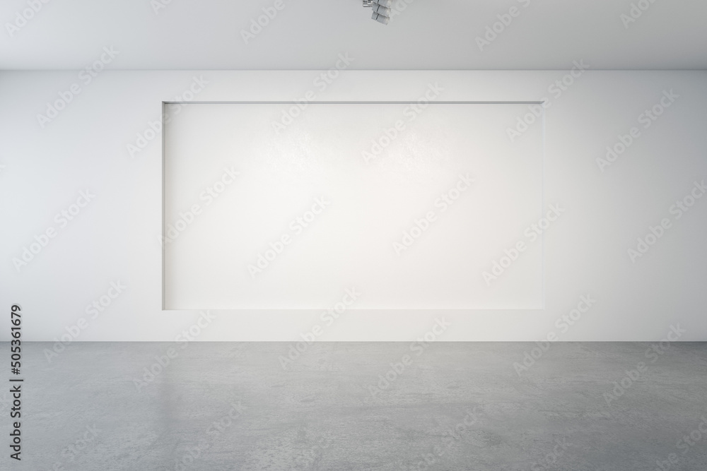 Poster luxury empty concrete gallery interior with mock up place on walls and daylight. museum concept. 3d 