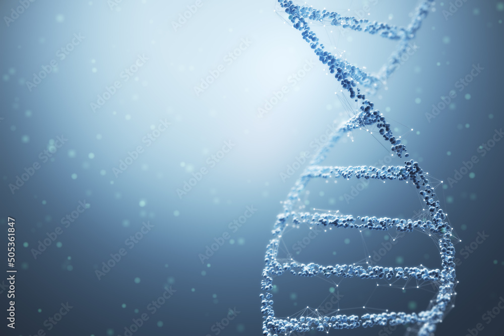 Aufkleber abstract dna molecule on abstract light background with copyspace, genetic biotechnology concept. 3d