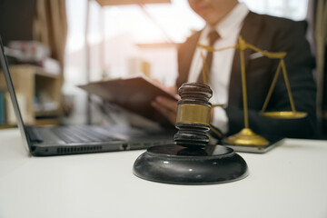 Lawyers having  Concepts of  Legal services at the law office work Legal advice online on computer...