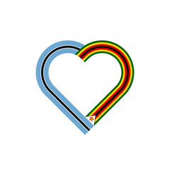unity concept. heart ribbon icon of botswana and zimbabwe flags. vector illustration isolated on white background - obrazy, fototapety, plakaty