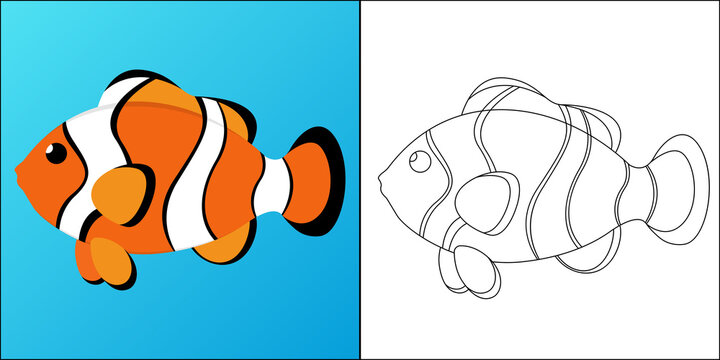 Clownfish suitable for children's coloring page vector illustration