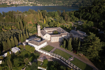 Piona Abbey on Lake Como seen from above.