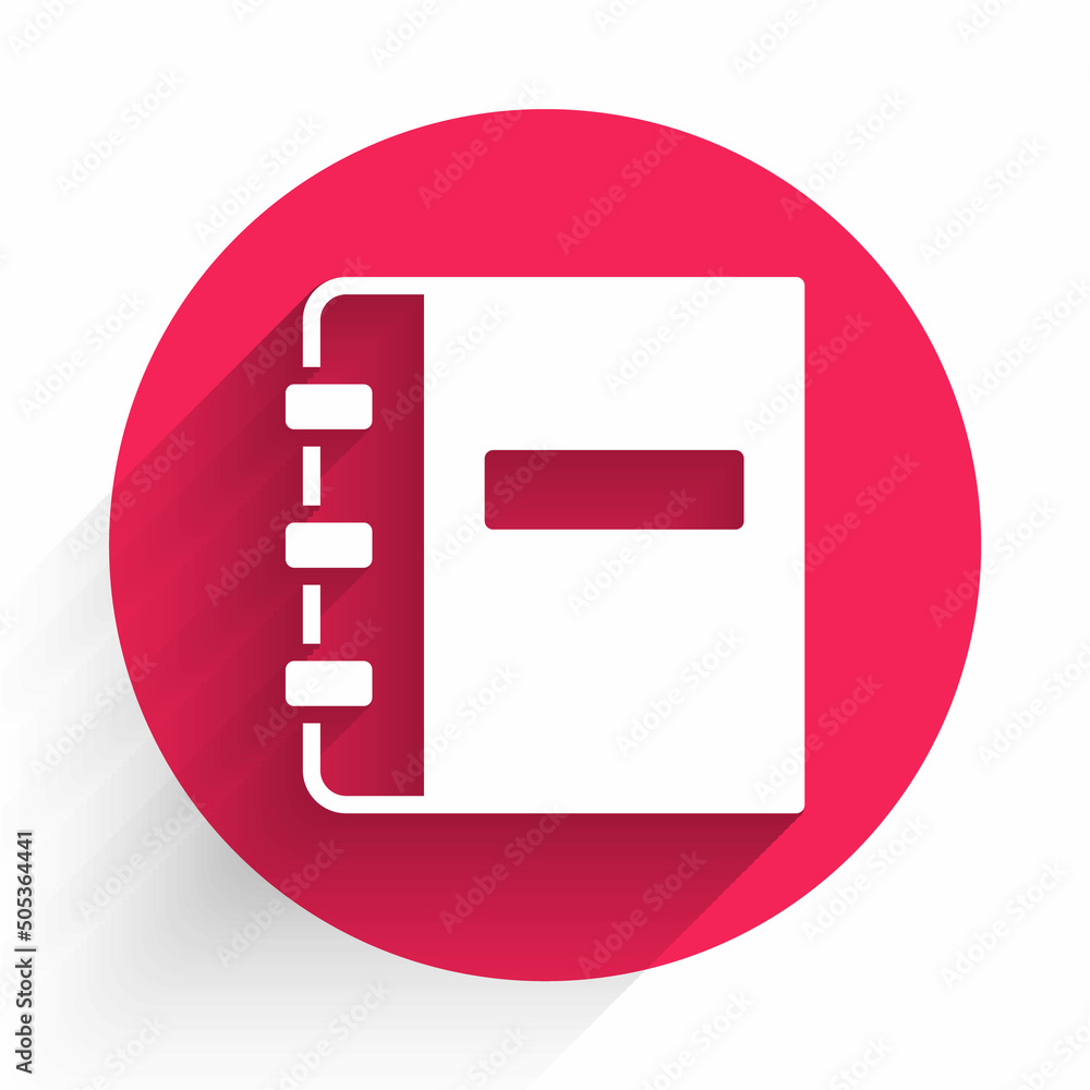 Poster white notebook icon isolated with long shadow background. spiral notepad icon. school notebook. writ