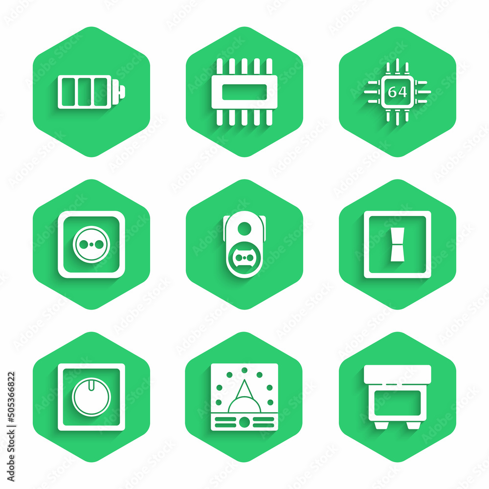 Poster set electrical outlet, ampere meter, multimeter, voltmeter, fuse, light switch, processor with micro