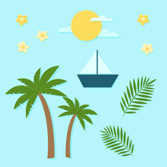 Set of summer sea travel objects