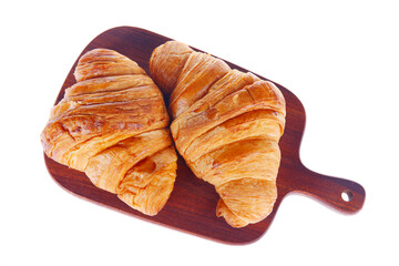 Crisp fresh croissants in the background