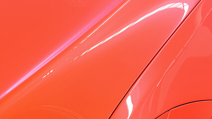 Car paint. Surface of red sport sedan auto, detail of metal hood. Red background, metal paintwork texture. 3d illustration