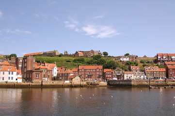 Fototapeta na wymiar British seaside town of Whitby, view of the old town in the coastal country