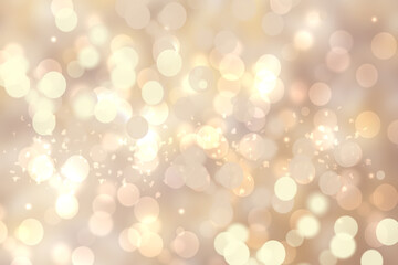 Abstract festive light brown gradient pink silver bokeh background texture with colorful circles and bokeh lights. Beautiful backdrop with space.