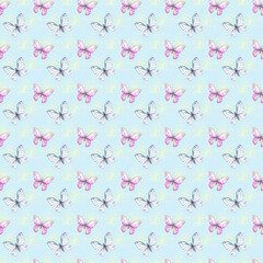 Watercolor pattern with colored butterflies