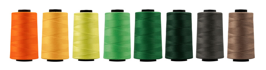 Spool of sewing thread, isolated on white background. Colored yarns used by factories in the...
