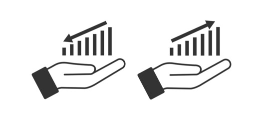 Graph up and down an open palm icon. Offer chart business symbol. Sign finansial graphic and hand vector.