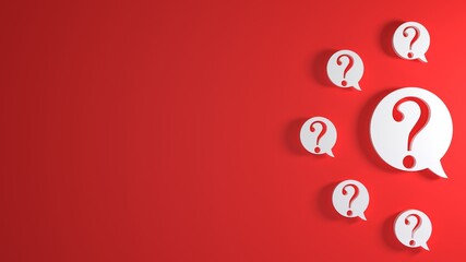 Icons of white question marks on a red background