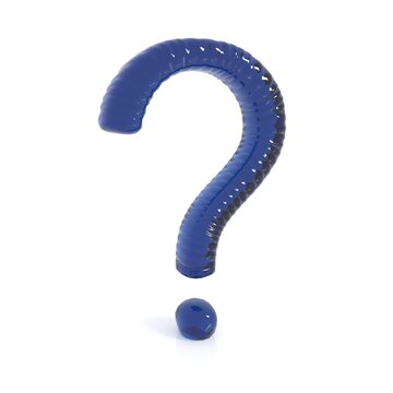 question mark with a dark blue glass appearance