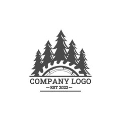 woodworking logo design, pine tree, grinder, blade for or carpentry