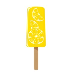 Lemon Ice Cream. Lemon creamsicle popsicle. Sweet delicious frozen summer dessert. Flat vector Illustration for design, poster, banner, menu. Yellow toothpick ice cream.