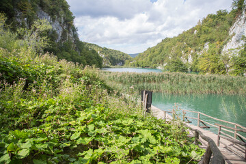 Plitvice Lakes National Park, Croatia, Europe: View to the green natural finished landscape around...